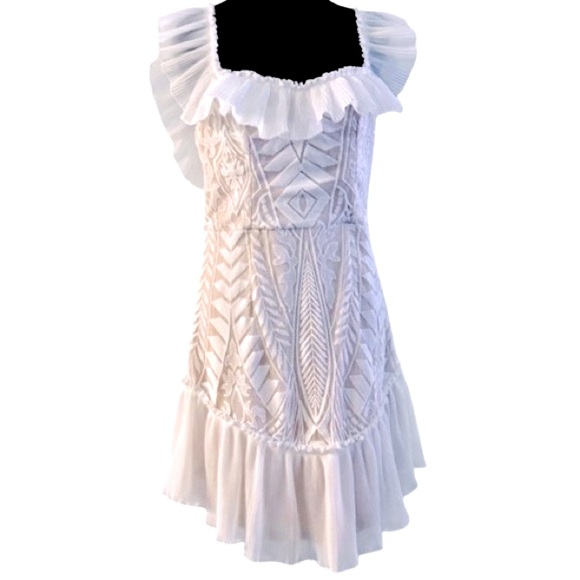 NWT Saints + Secrets White Lace Dress White Nude Illusion Large Boho Ruffle - Picture 1 of 15